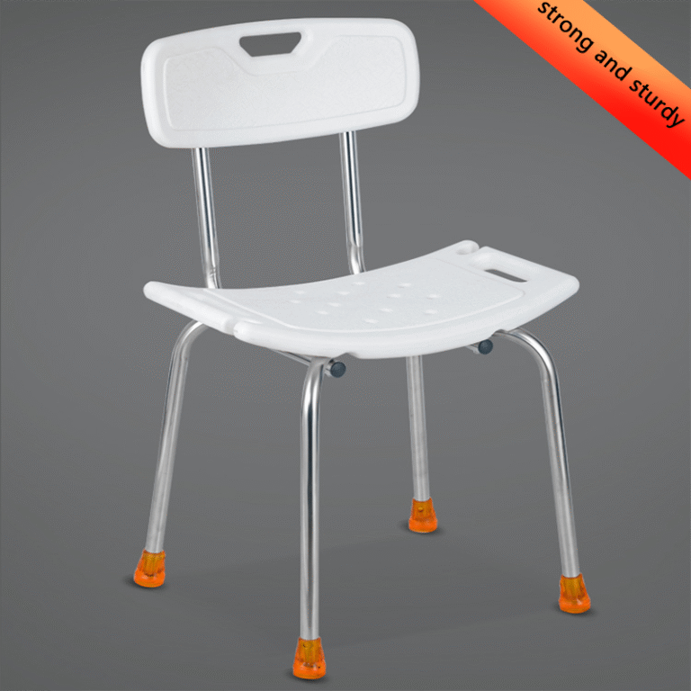 White bath and shower chair with backrest and aluminum legs